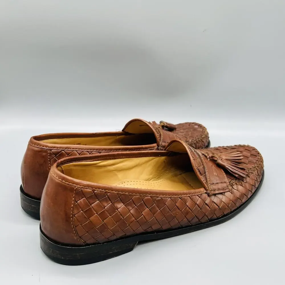 Cole Haan Shoes Mens 13 Brown Leather Woven Tassel Loafers Slip On Vtg Moc Toe